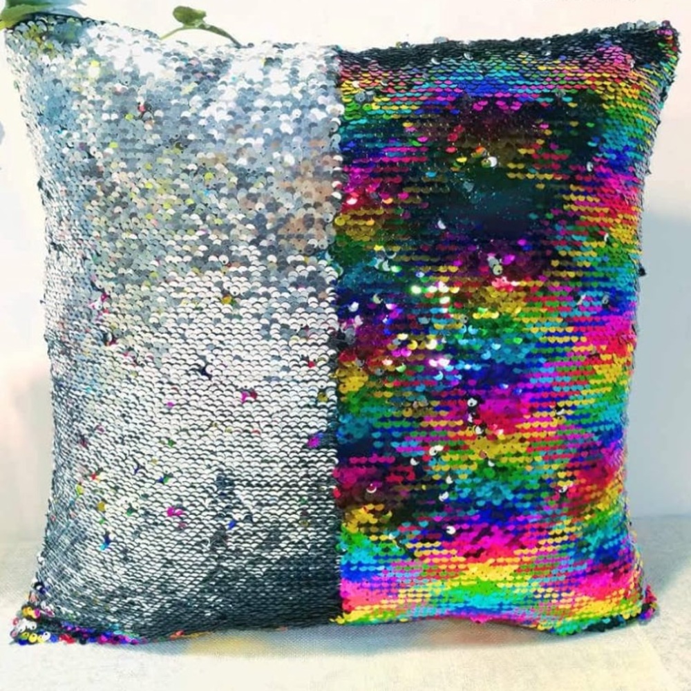Rainbow to Silver Flip Sequin Pillow